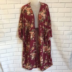 Love Crazy maroon floral kimono